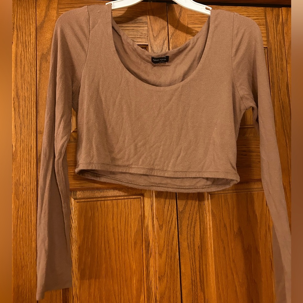 Naked Wardrobe Women’s Tan Long Sleeve Crop Top